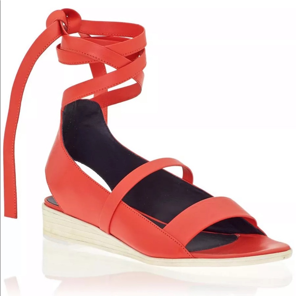 Tibi Ellison Leather Lace Up Open Toe Flat Sandals